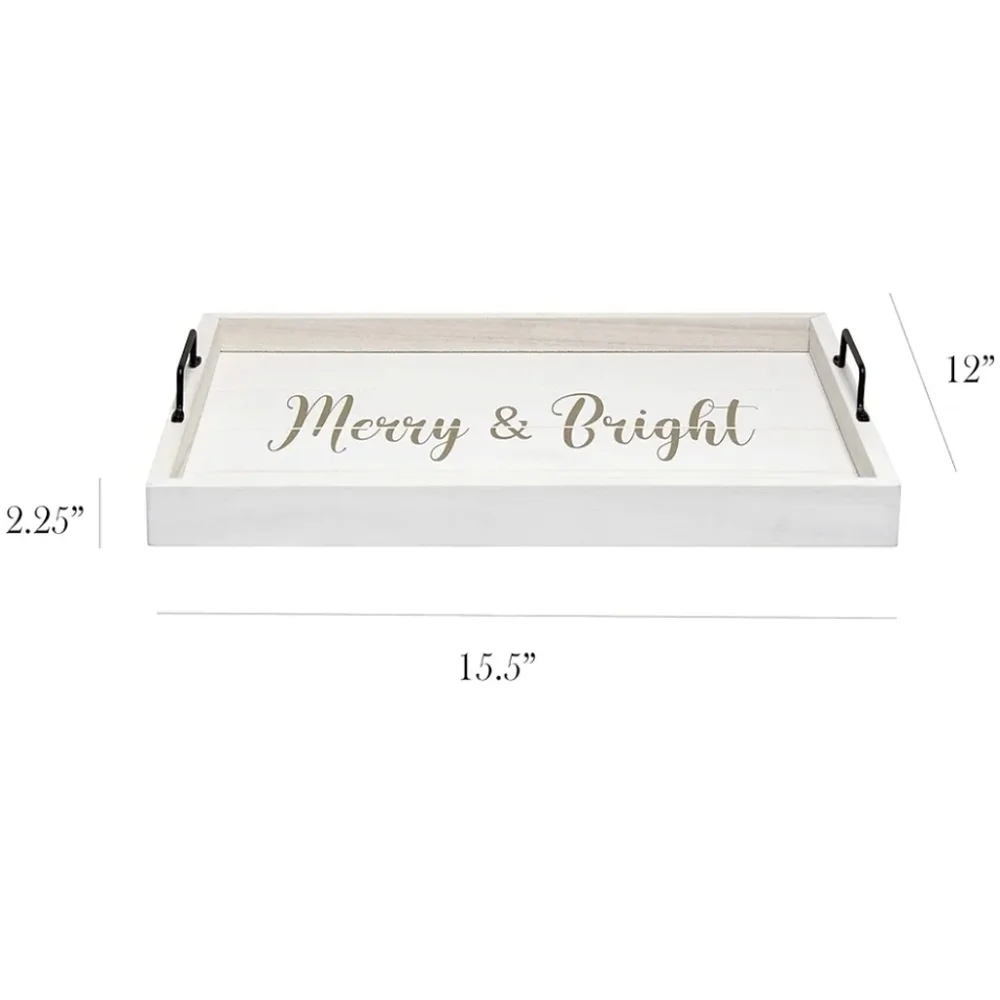 White Tray with Gold 'Merry & Bright' Text